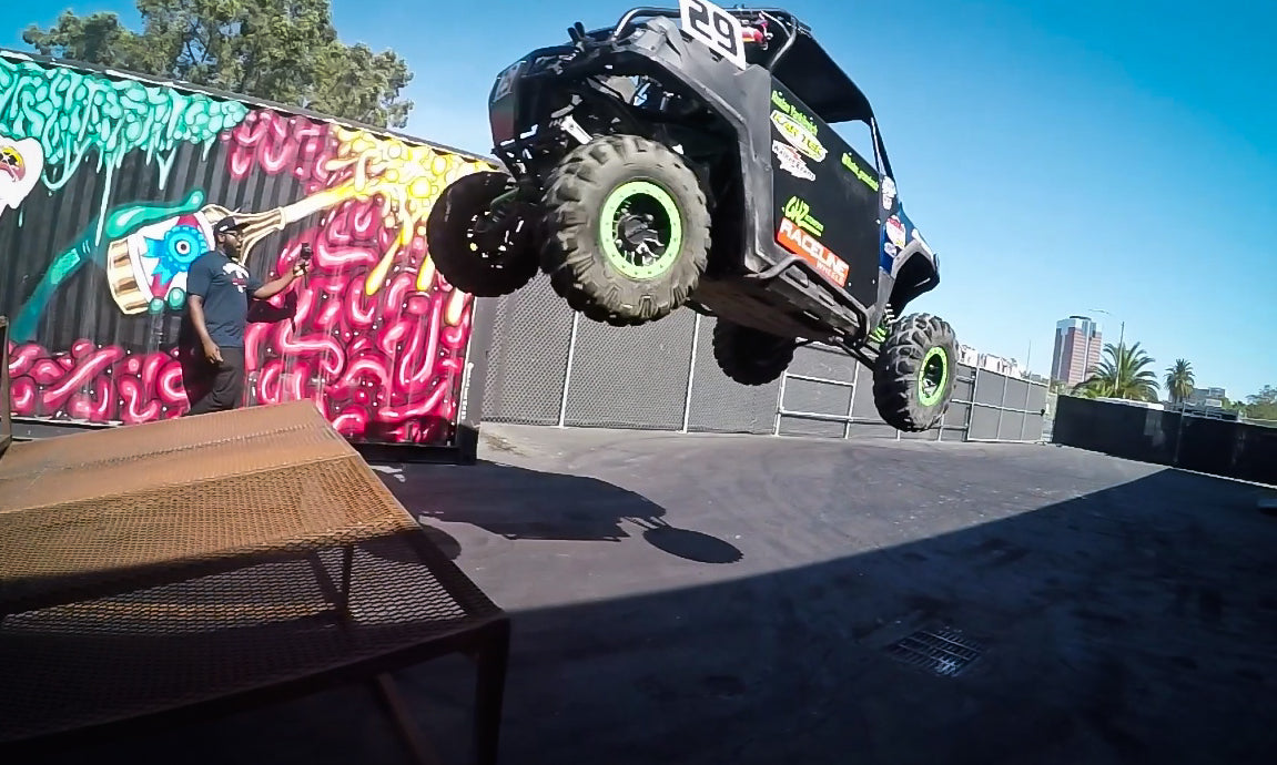 9 Year old Shredder Jumps the Double Stack! AND Hoons our Yard in his UTV