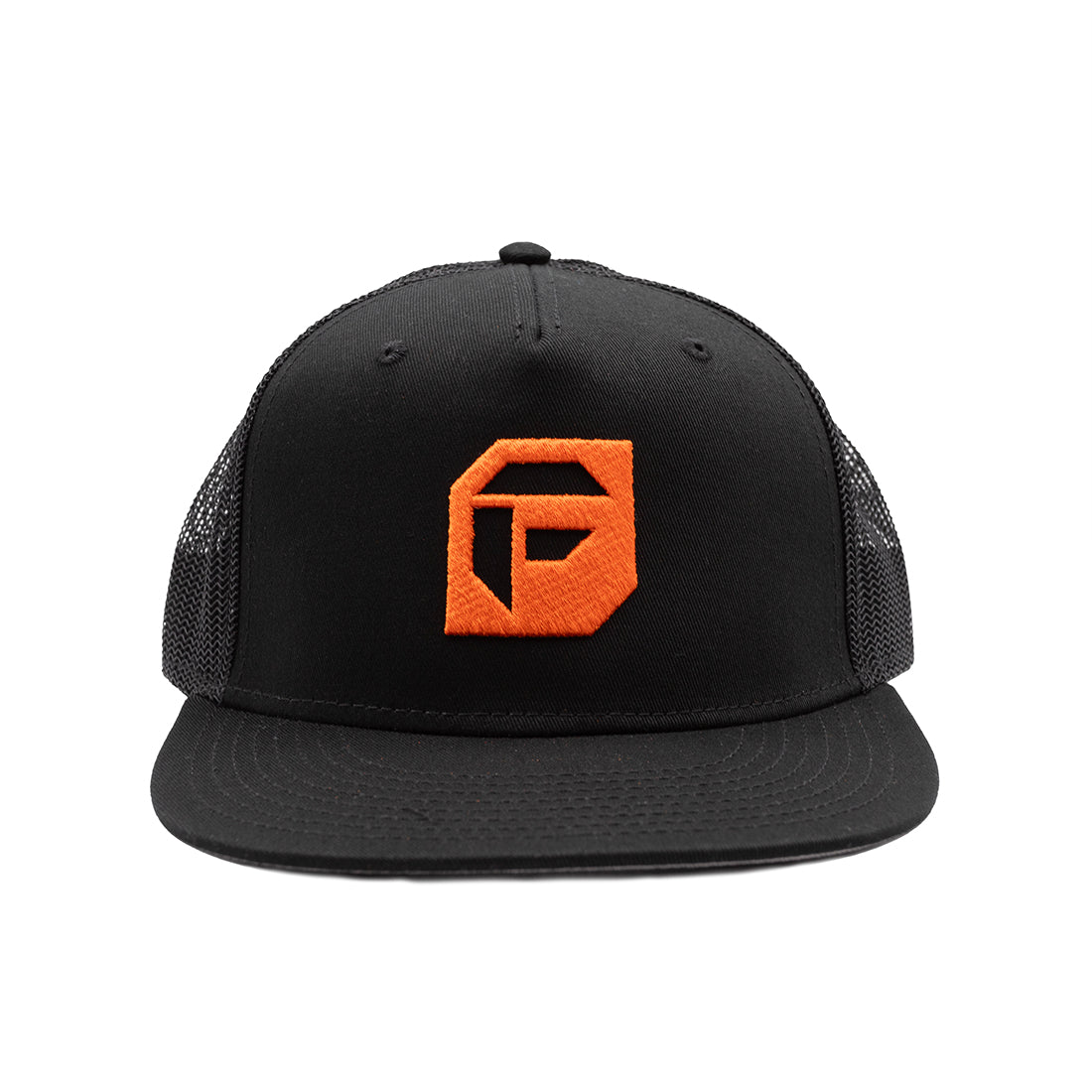 Black Fuel DEPARTURE Trucker Hat featuring a mesh back and adjustable snap closure.