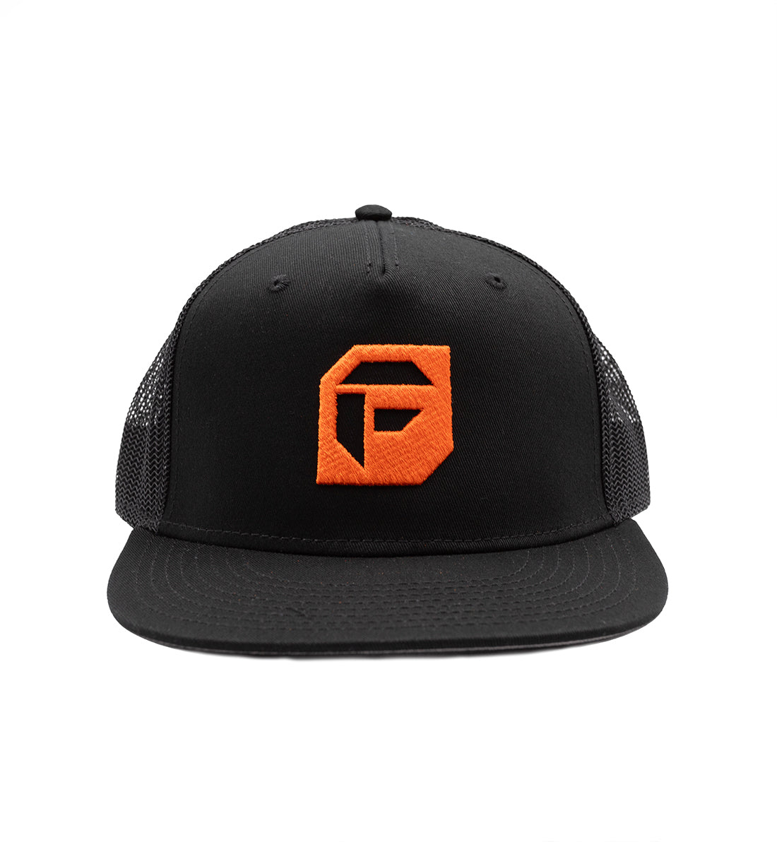 Black Fuel DEPARTURE Trucker Hat featuring a mesh back and adjustable snap closure.