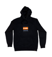 Black Fuel CUT Pullover Hoodie with a kangaroo pocket and drawstring hood against a plain background.