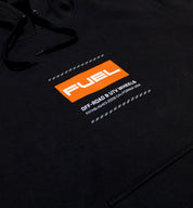Black Fuel CUT Pullover Hoodie with contrasting logo on the chest, featuring a drawstring hood and kangaroo pocket.