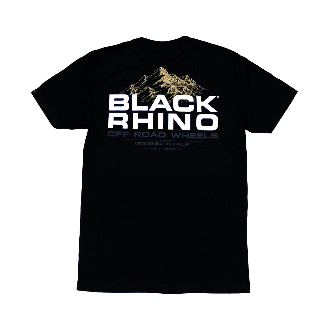 Black Rhino SUMMIT Short Sleeve Tee in black, featuring a stylish graphic design on the front, perfect for outdoor enthusiasts.