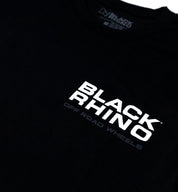 Black Rhino SUMMIT Short Sleeve Tee in black, featuring a round neckline and a graphic logo print on the chest.