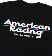 American Racing logo short sleeve tee in black, featuring a bold white logo on the chest.