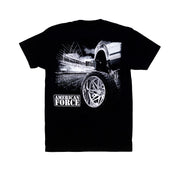 American Force UNIVERSAL Lightweight Short Sleeve Tee in black, featuring a bold logo print on the front and a comfortable fit for casual wear.