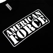 American Force UNIVERSAL Lightweight Short Sleeve Tee in black, featuring a prominent white graphic logo on the front.