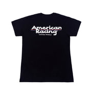 Black women's short sleeve tee featuring the American Racing logo on the back.