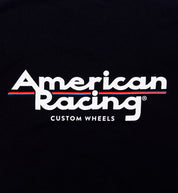 Black women's short sleeve tee featuring the American Racing logo on the back.