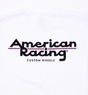 Women's white short sleeve tee featuring the American Racing logo on the back.