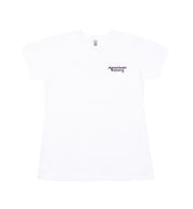 American Racing women's short sleeve tee featuring a bold logo on a white background.