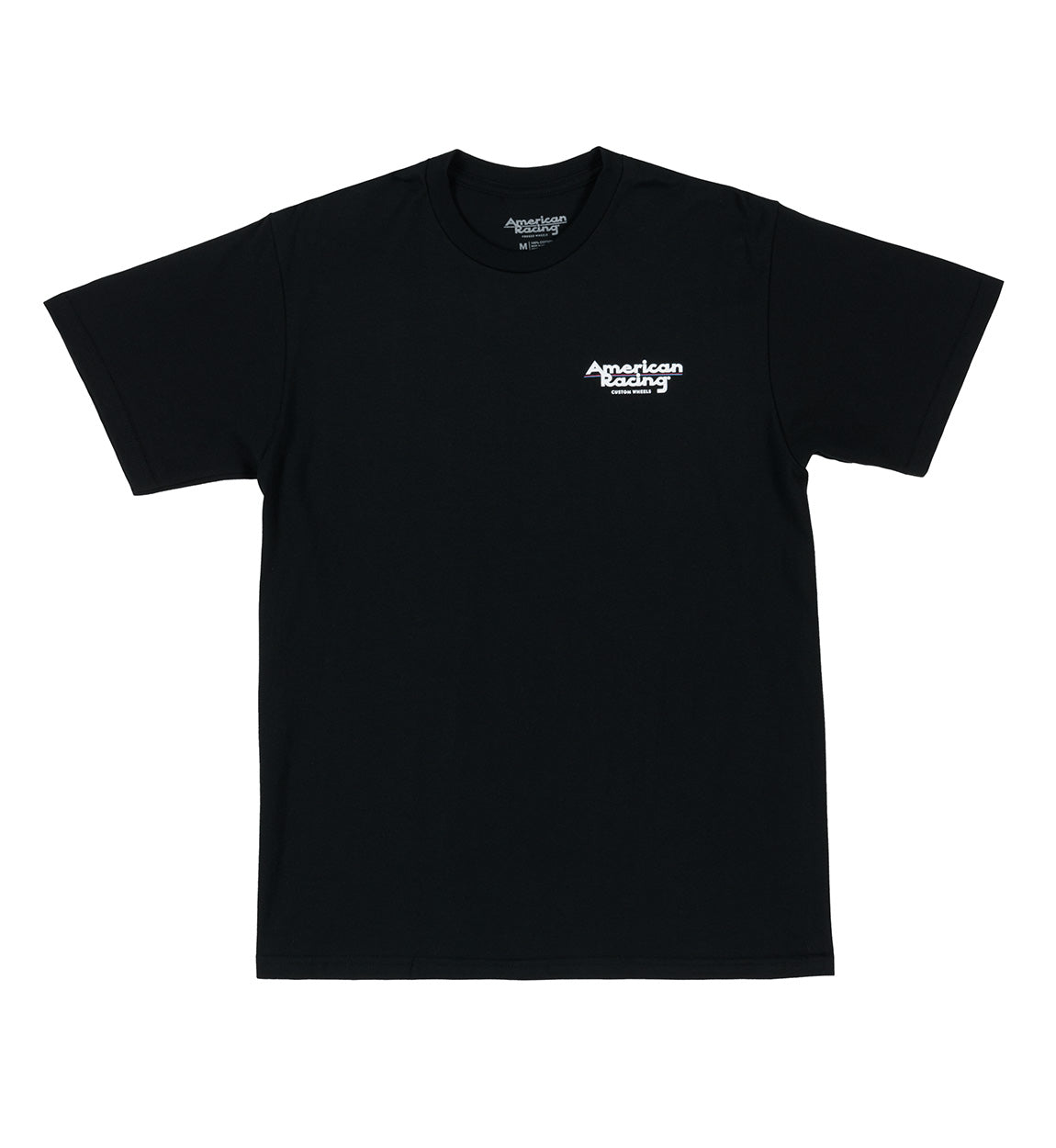 American Racing logo short sleeve tee featuring a bold graphic design on a black fabric.
