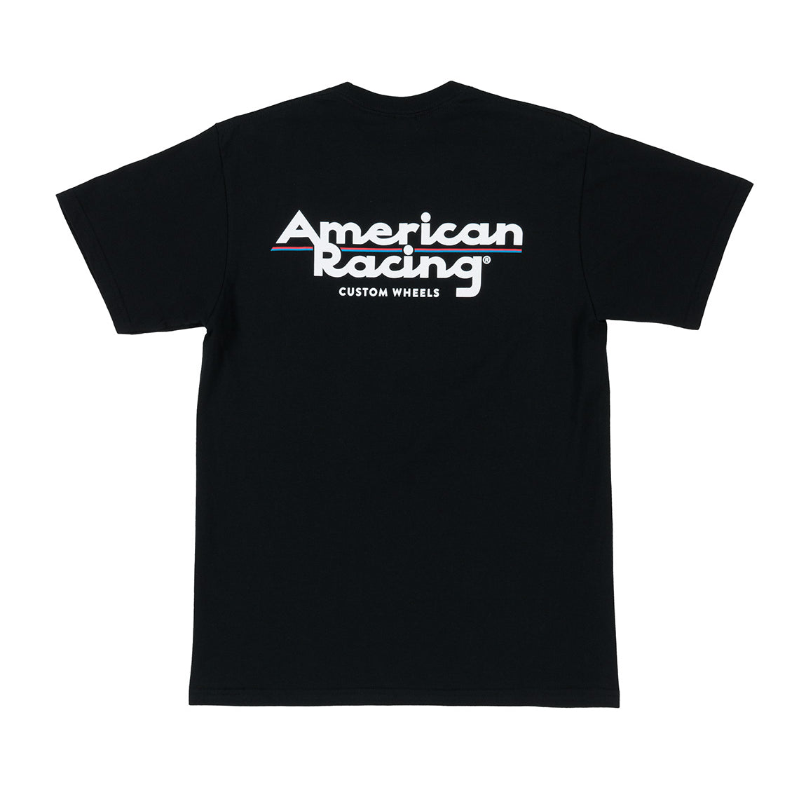 American Racing logo short sleeve tee in black, featuring a prominent logo print on the front.