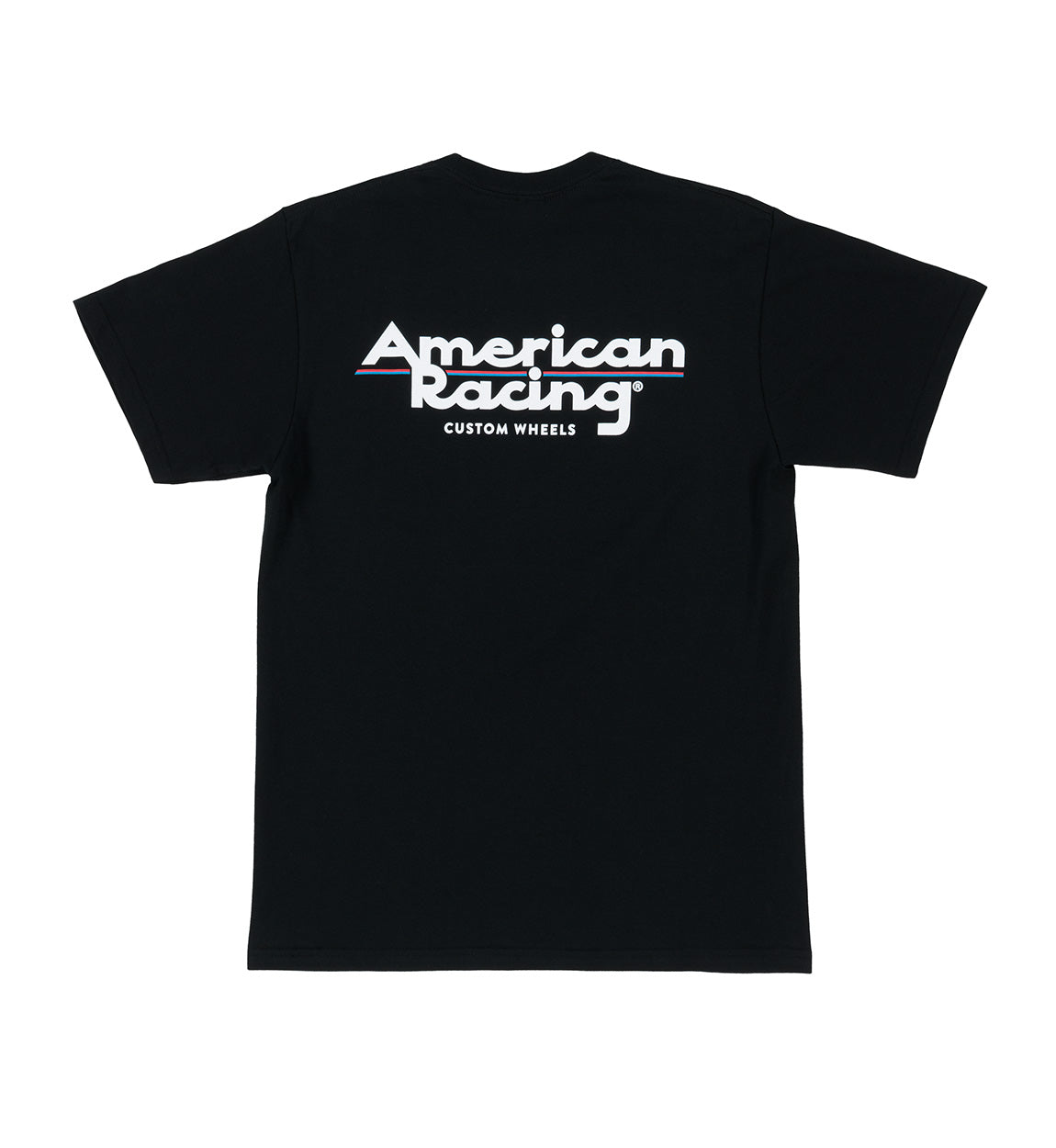American Racing logo short sleeve tee in black, featuring a prominent logo print on the front.