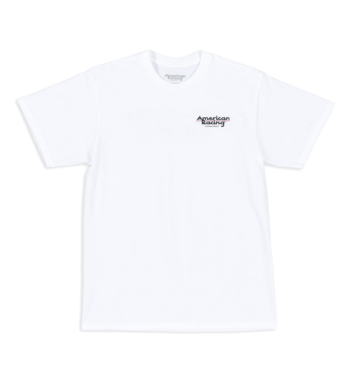 American Racing logo short sleeve white tee, featuring a bold graphic design.