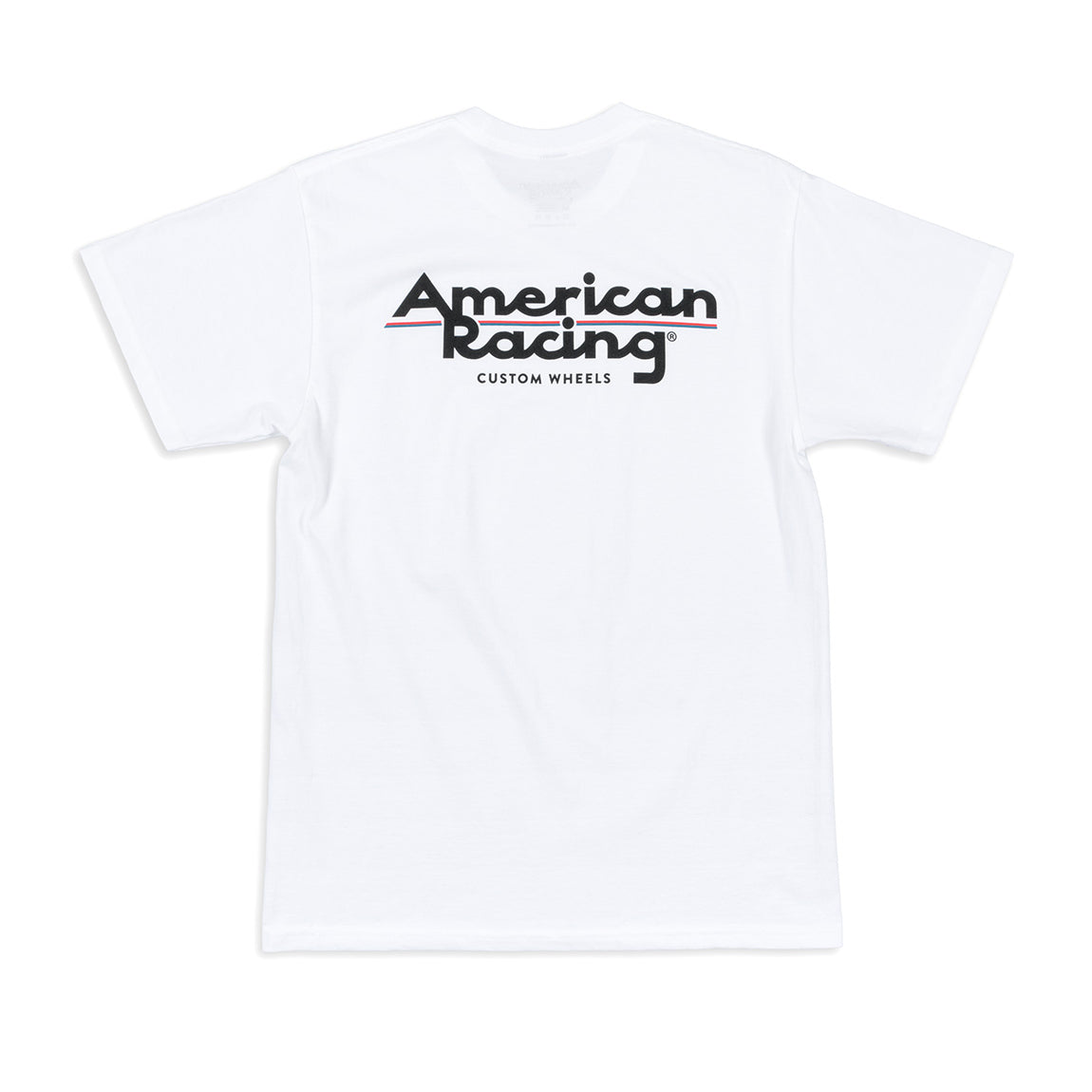 American Racing logo short sleeve white tee featuring a bold graphic design.