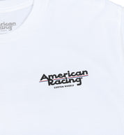 American Racing logo short sleeve tee in white with a bold graphic design.