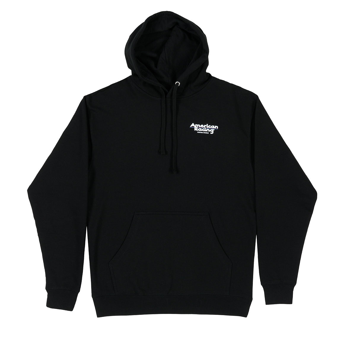American Racing logo hoodie in black with a prominent white logo on the front.