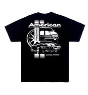 American Racing Chevelle short sleeve black tee featuring vintage car graphics.