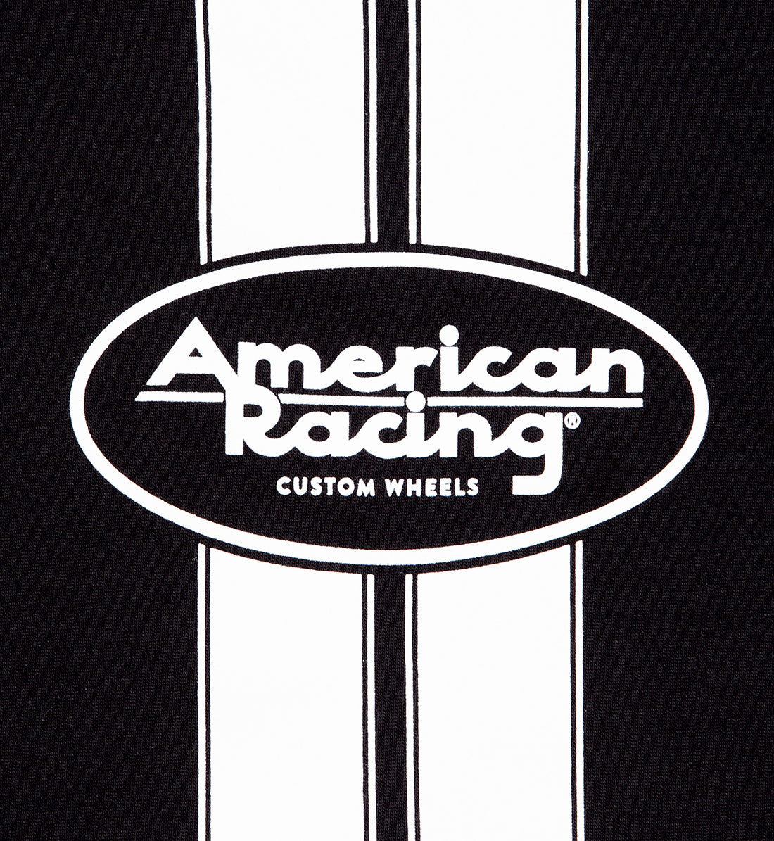 Black American Racing CHEVELLE Short Sleeve Tee featuring front detail and logo design.