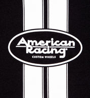 Black American Racing CHEVELLE Short Sleeve Tee featuring front detail and logo design.