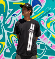 Black short sleeve tee featuring the American Racing logo and a graphic of a Chevelle car.