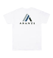Asanti logo short sleeve tee in white, featuring a bold graphic logo on the back.