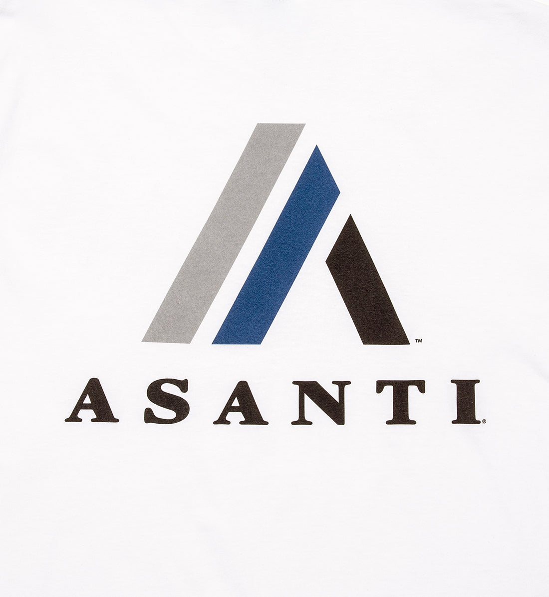 White short sleeve tee featuring the Asanti logo on the back, showcasing a minimalist design.