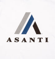 White short sleeve tee featuring the Asanti logo on the back, showcasing a minimalist design.
