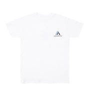White short sleeve tee featuring the Asanti logo prominently on the front.