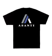 Black short sleeve tee featuring the Asanti logo on the back.