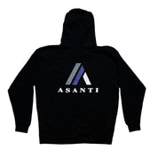 Black Asanti LOGO Hoodie featuring a bold white logo on the front, designed for comfort and style.