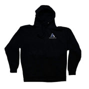 Black Asanti hoodie featuring a large white logo on the front, available in a stylish and comfortable fit.