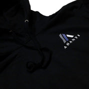 Black Asanti logo hoodie featuring a bold white logo on the chest.