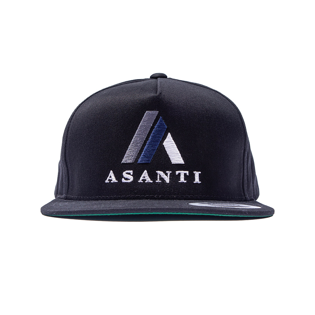 Asanti logo snapback hat in black, featuring an embroidered logo on the front.