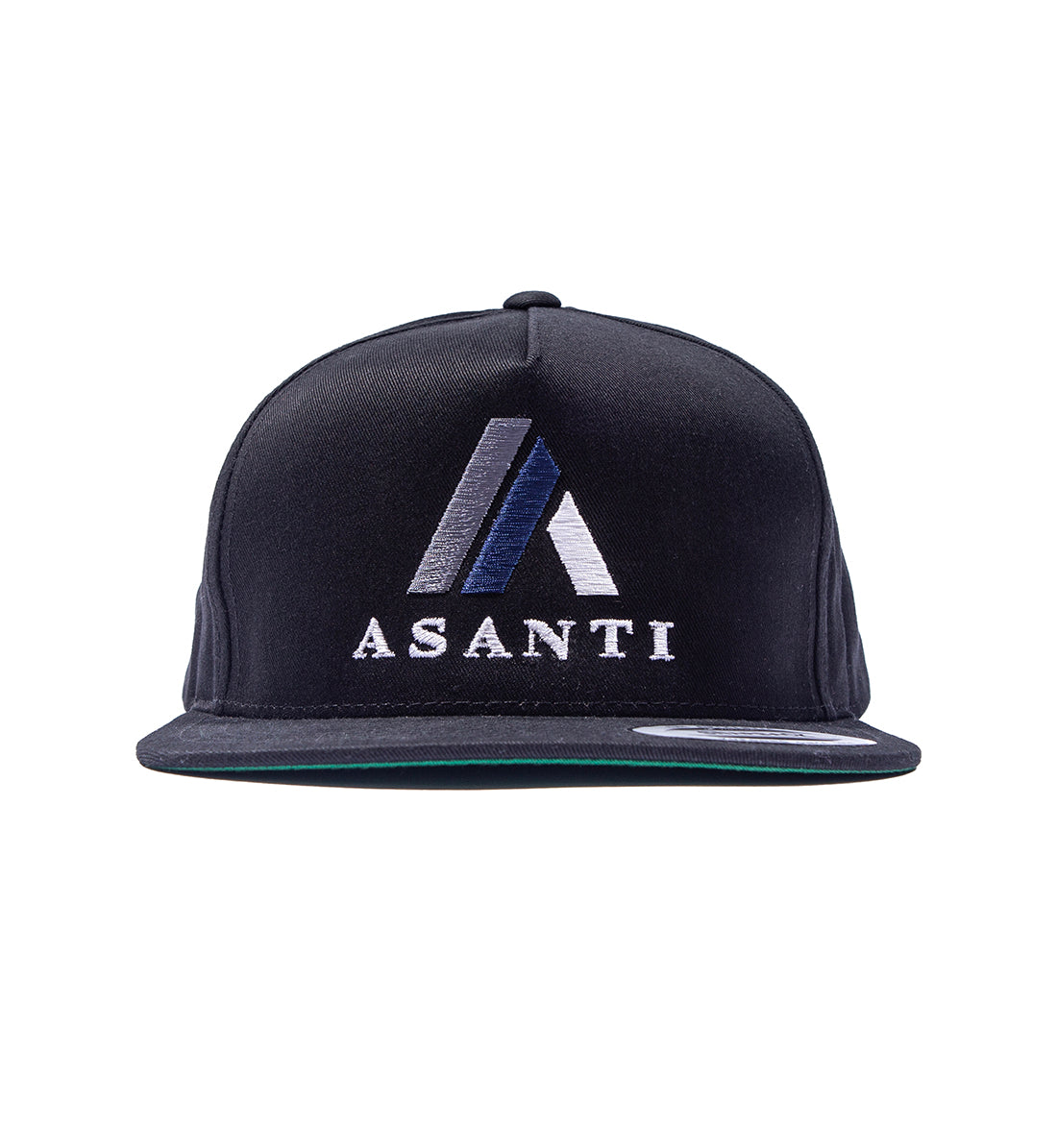 Asanti logo snapback hat in black, featuring an embroidered logo on the front.