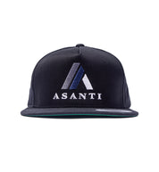 Asanti logo snapback hat in black, featuring an embroidered logo on the front.