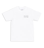 Black Rhino logo short sleeve tee in white, featuring a bold black logo on the front.