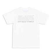 Black Rhino logo short sleeve t-shirt in white, featuring a bold black logo on the front.