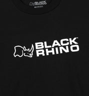 Black Rhino Short Sleeve Tee featuring a bold rhino graphic on a black background.