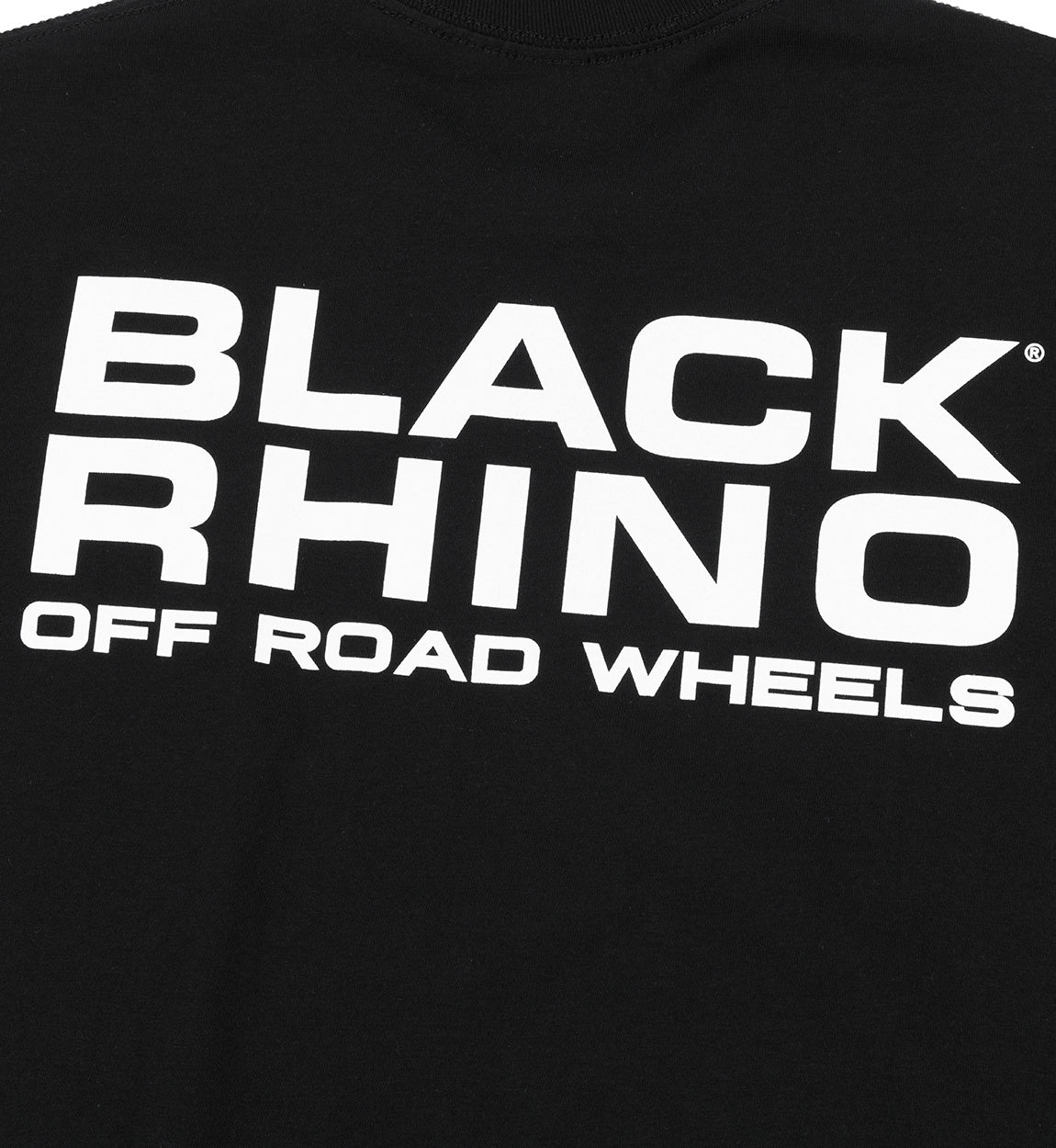 Black Rhino Short Sleeve Tee in black, featuring a bold graphic design on the front, styled on a plain white background.