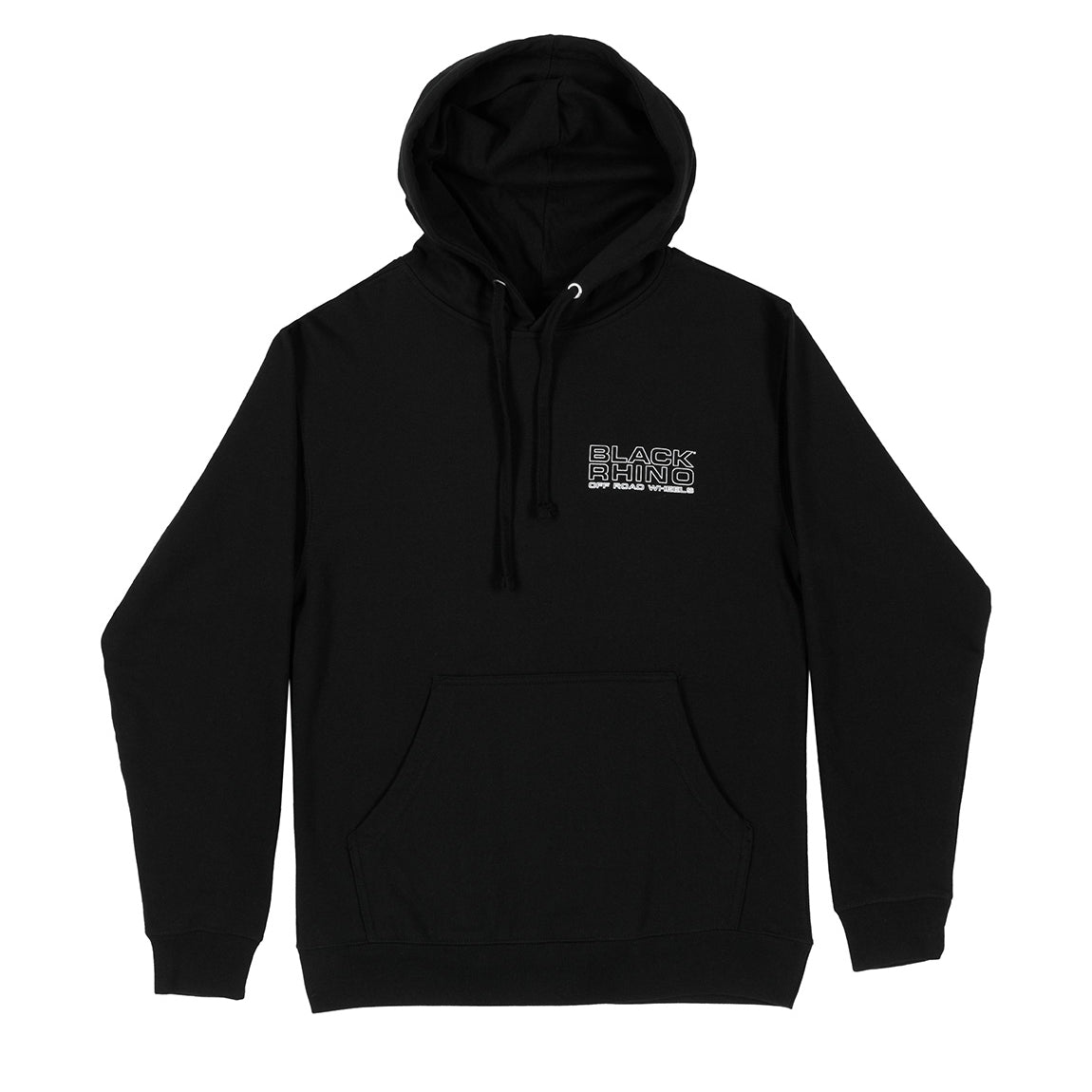Black Rhino logo hoodie featuring a bold graphic design on a dark background.