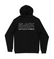 Black Rhino Logo Hoodie in black, featuring a prominent white Rhino logo on the chest. Ideal for casual wear.