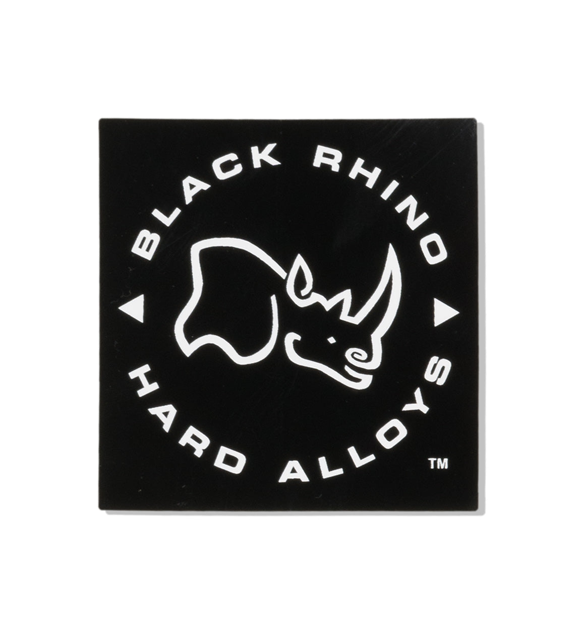 Black Rhino square sticker measuring 2.5 inches featuring a bold black and white rhino design.
