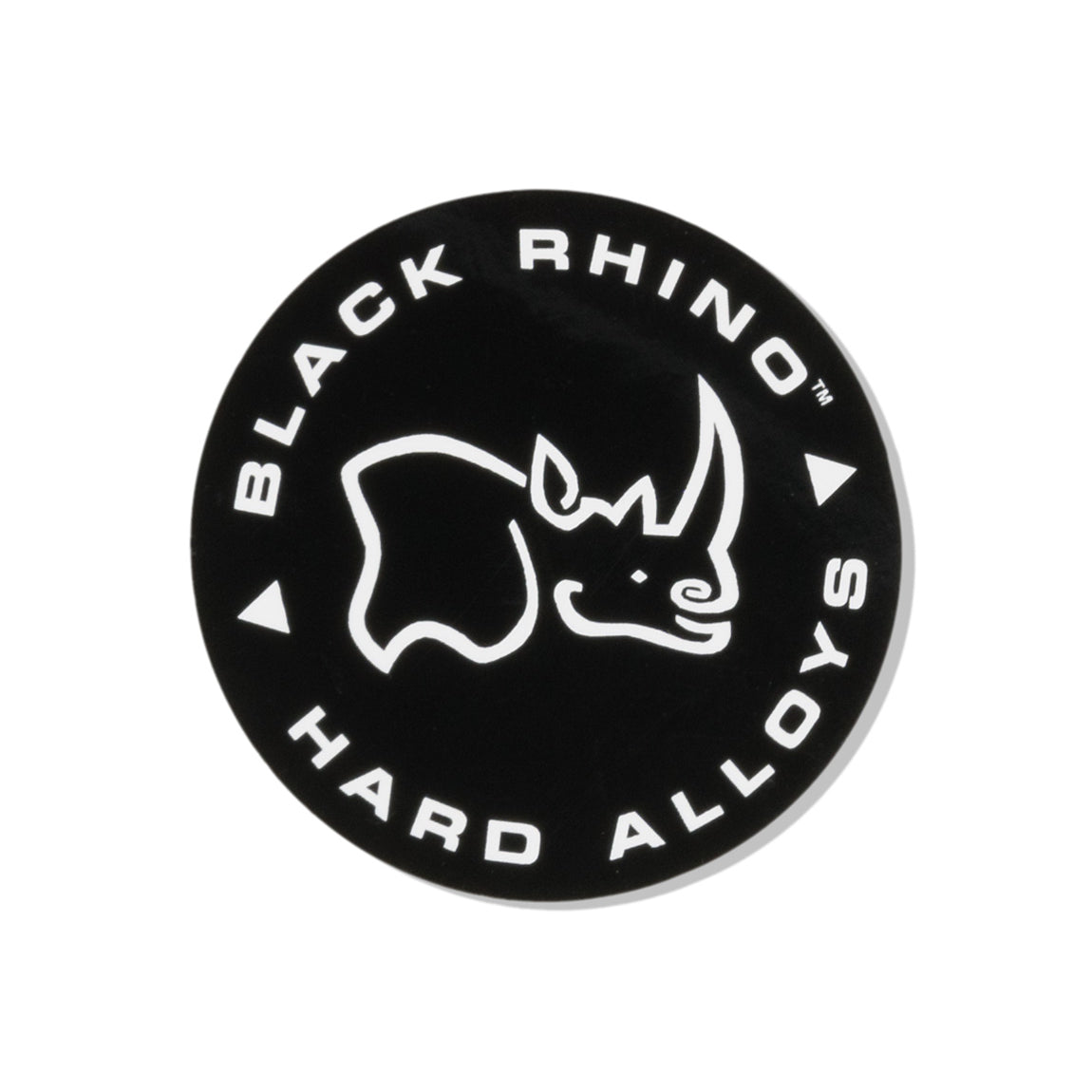 Black Rhino Circle Sticker, 2.5 inches in diameter, featuring a bold black and white design.