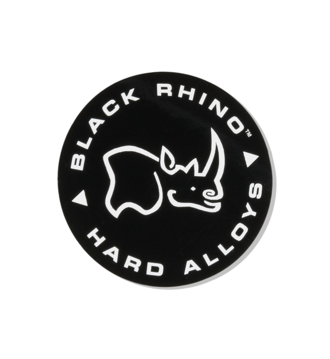 Black Rhino Circle Sticker, 2.5 inches in diameter, featuring a bold black and white design.