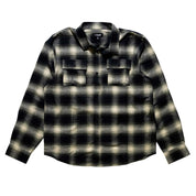 Black Rhino Flannel Long Sleeve Shirt in a checkered pattern featuring shades of black and gray, displayed on a white background.