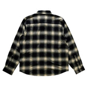 Black Rhino Flannel Long Sleeve Shirt in dark plaid pattern, featuring a button-down collar and chest pocket.