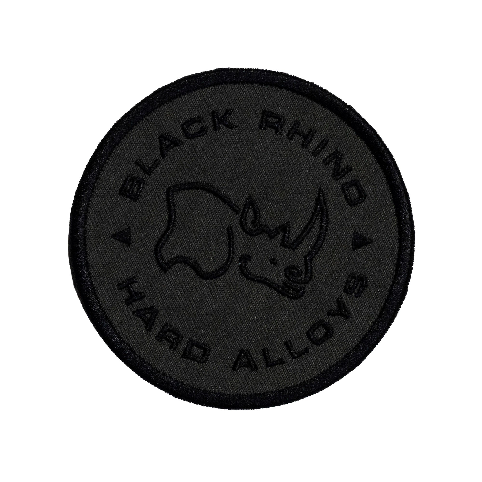Black Rhino HARD ALLOY Patch with a textured black surface and raised logo design.