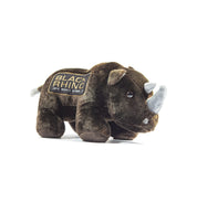 Black Rhino plush toy with soft black fur and distinct horn, sitting against a neutral background.