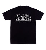Black Rhino logo short sleeve tee in black, featuring a prominent logo design on the back.